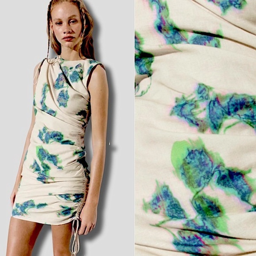 Zara printed asymmetrical linen blend dress